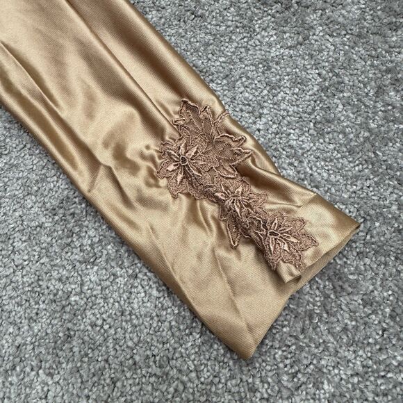 Annique Satin Long Gown Wrap Dress Womens Medium Nude Tan Long Sleeve Formal - Picture 4 of 13